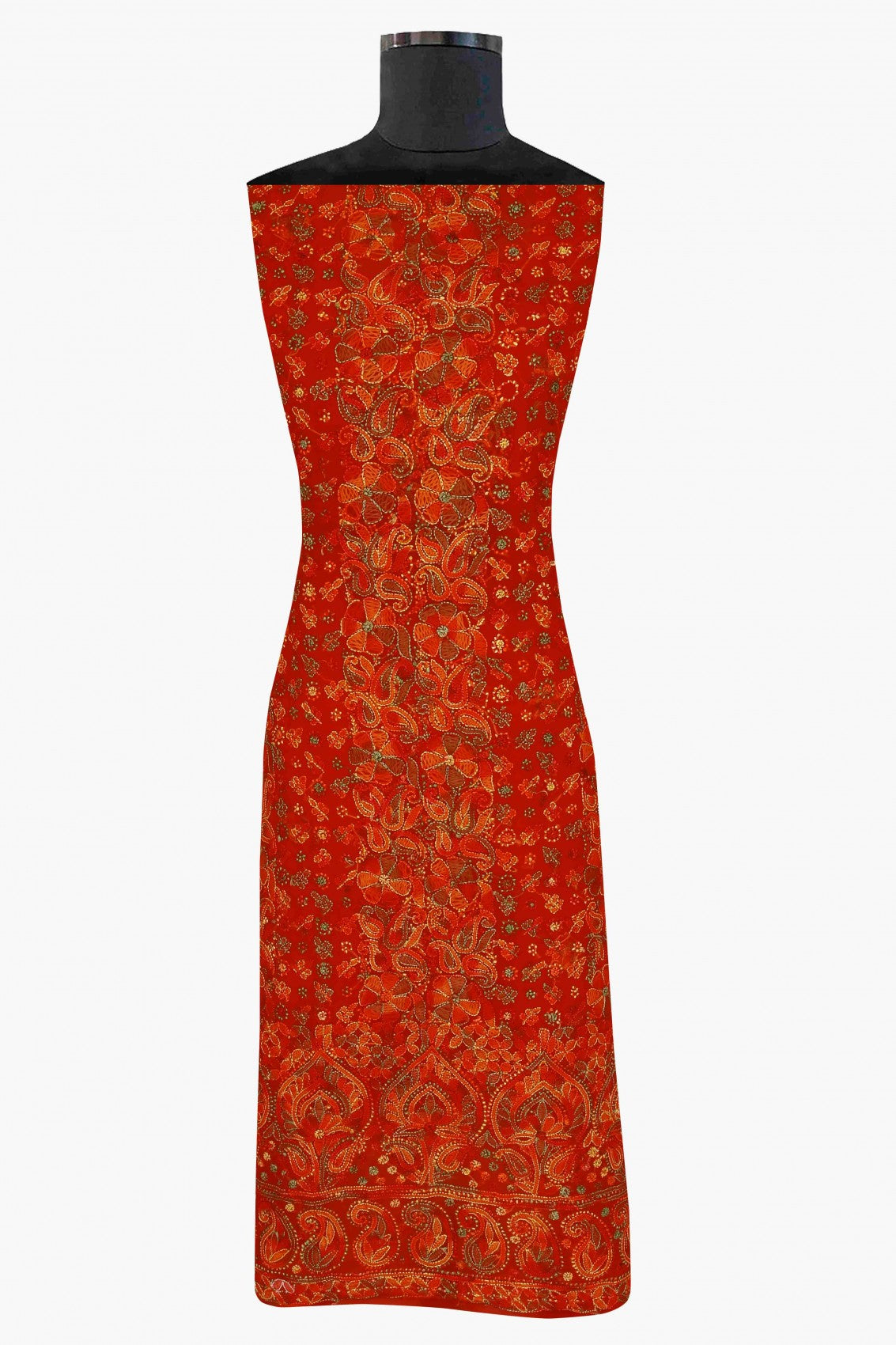 Ada Hand Embroidered Red Georgette Lucknowi Chikankari Unstitched Suit Piece A211171