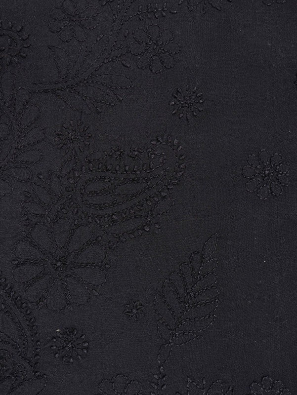 Ada Hand Embroidered Black Cotton Lucknowi Chikankari Unstitched Suit Piece 01A221144