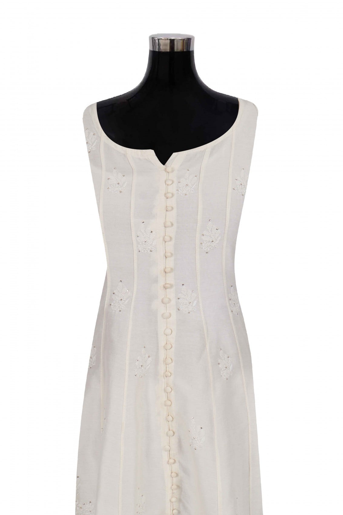 Ada Hand Embroidered Cream Chanderi Lucknowi Chikankari Semi-Stitched Anarkali Kurta Piece With Muqaish Work A623446
