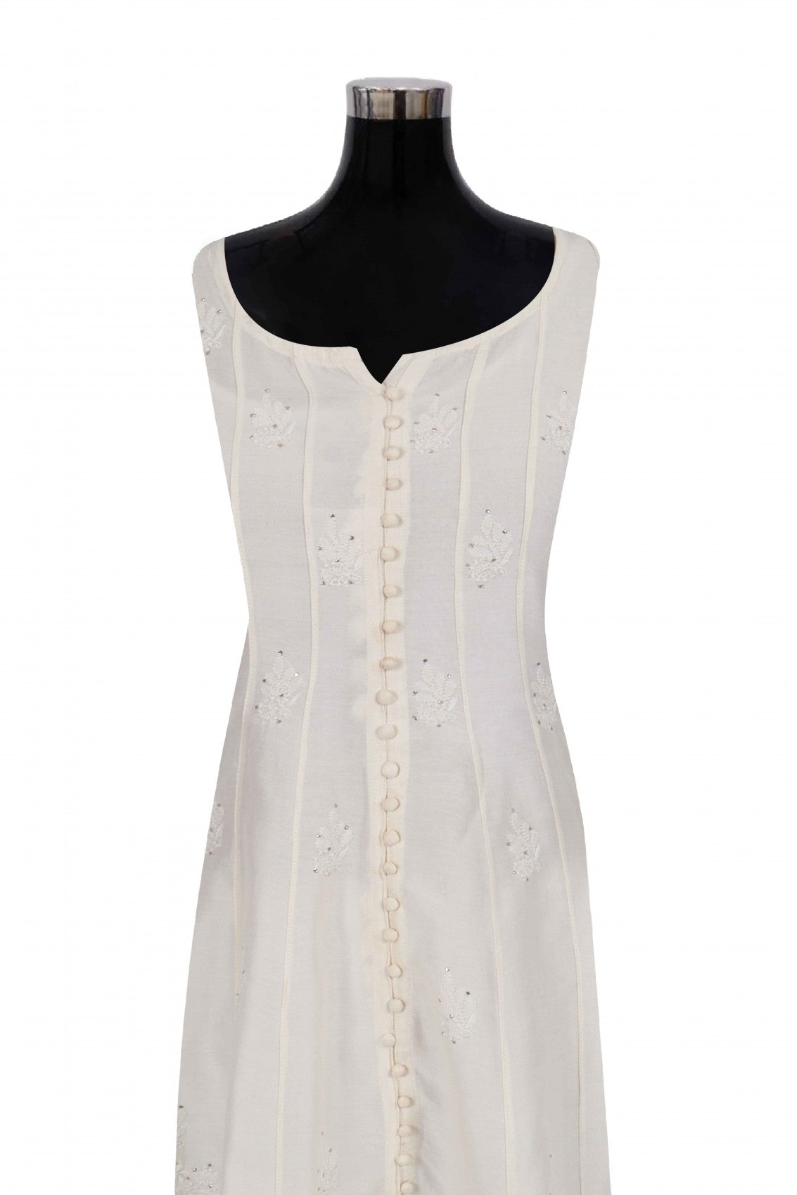 Ada Hand Embroidered Cream Chanderi Lucknowi Chikankari Semi-Stitched Anarkali Kurta Piece With Muqaish Work A623446