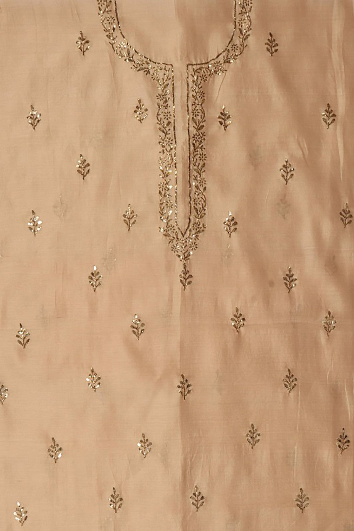 Ada Hand Embroidered Fawn Chanderi Lucknowi Chikankari Unstitched Suit Piece With Gota Patti Work A507952