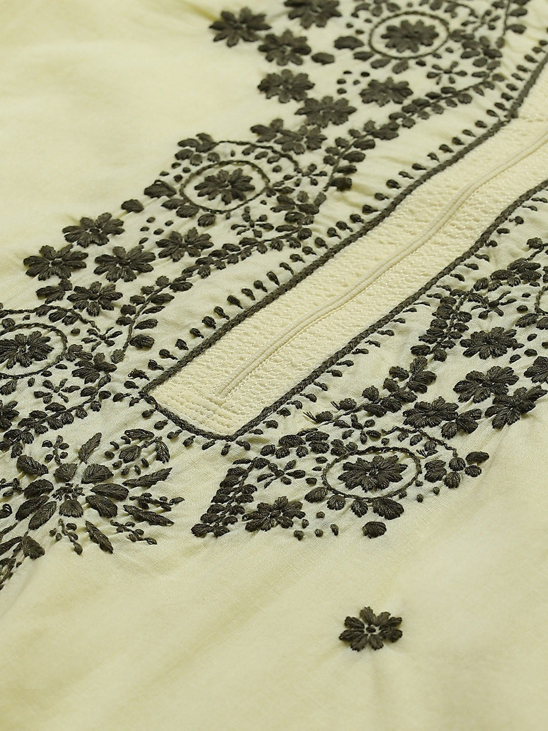 Ada Hand Embroidered Lemon Cotton Lucknowi Chikankari Straight Kurta With Trouser Set A100340