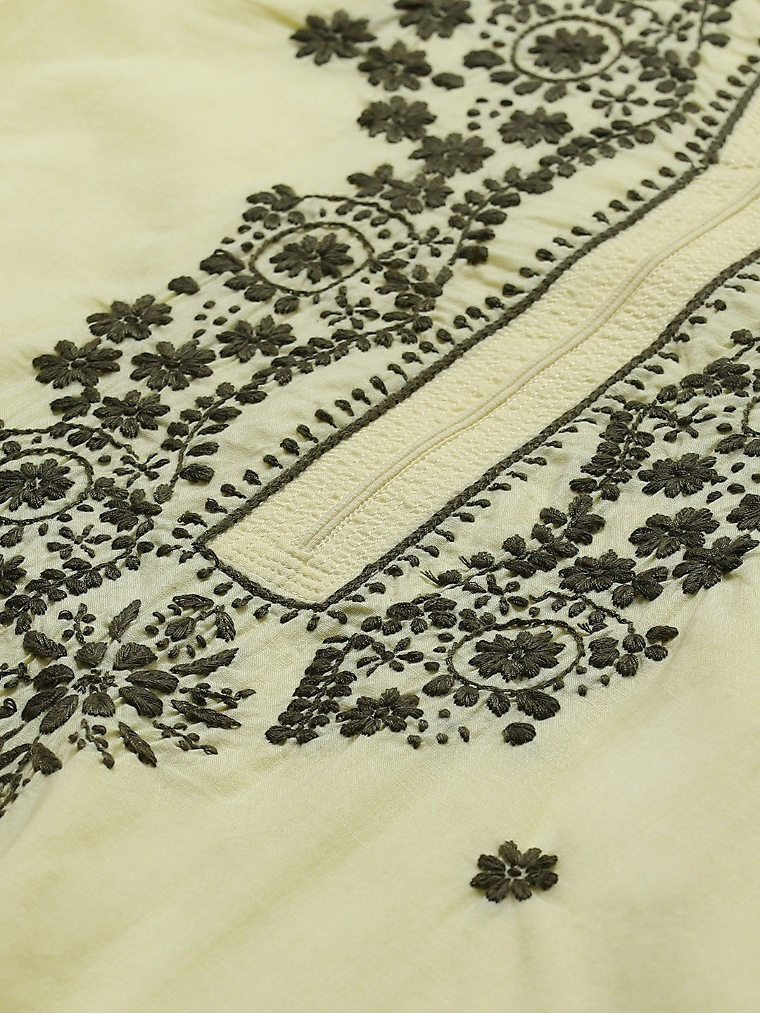 Ada Hand Embroidered Lemon Cotton Lucknowi Chikankari Straight Kurta With Trouser Set A100340