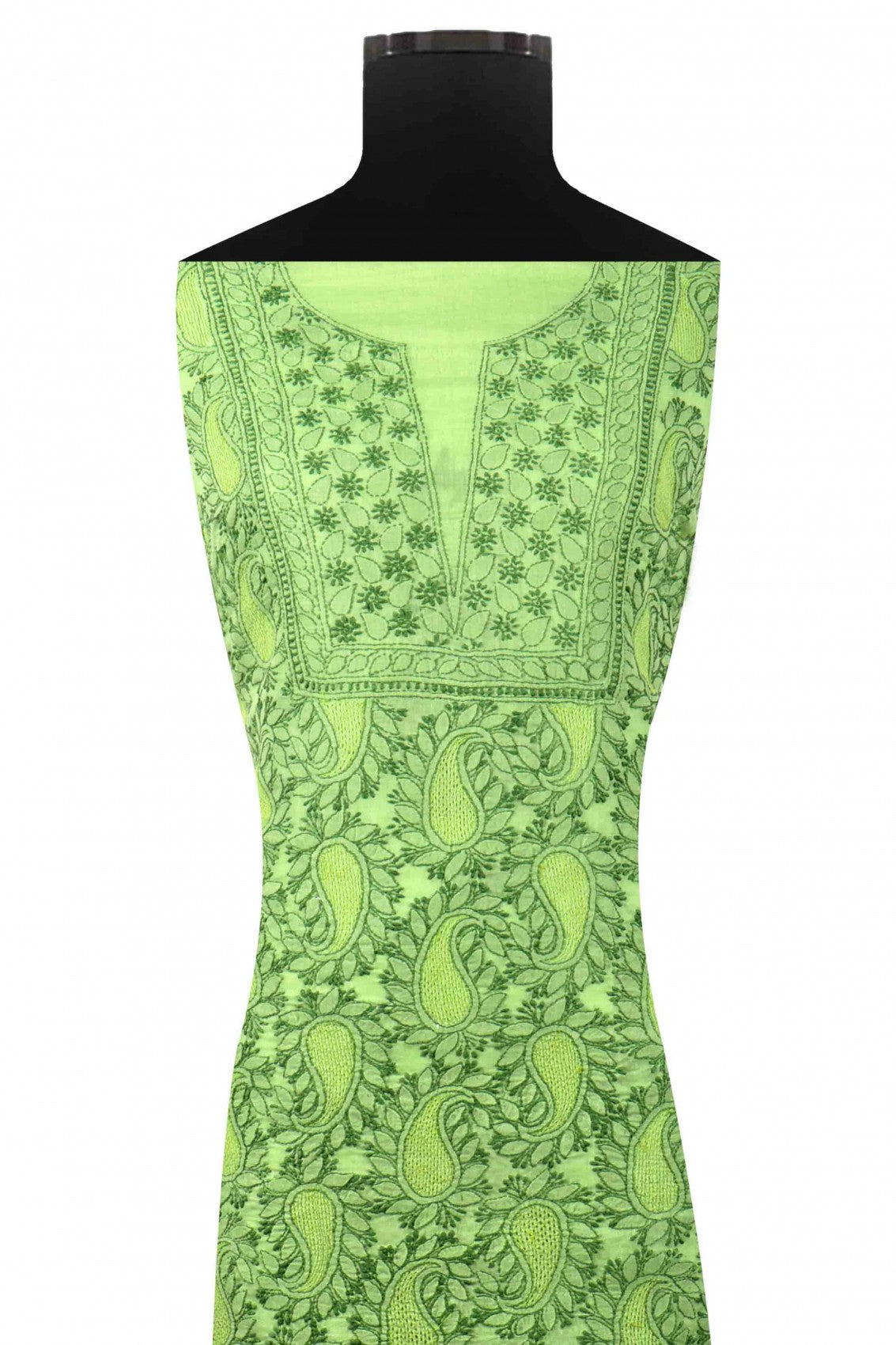 Ada Hand Embroidered Green Cotton Lucknowi Chikankari Unstitched Suit Piece 01A137022