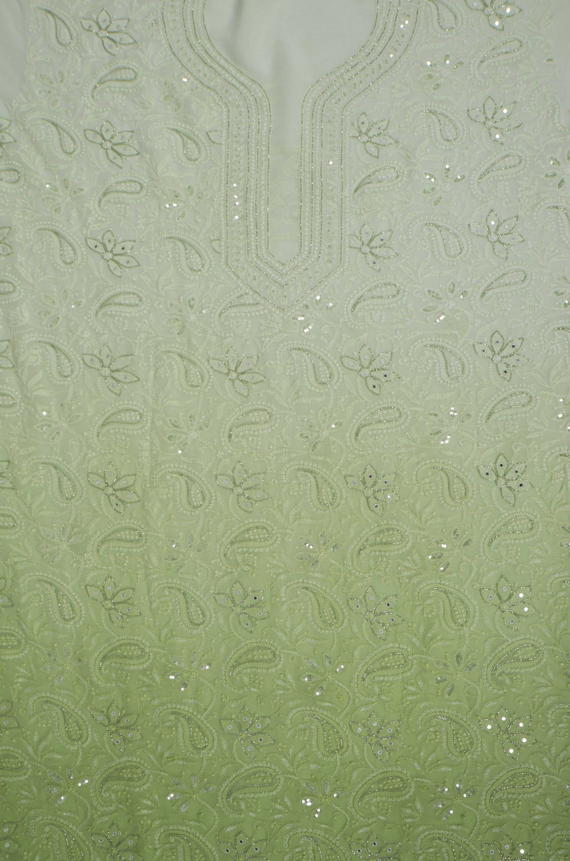 Ada Hand Embroidered Mint Green & Green Ombre Shade Georgette Lucknowi Chikankari Unstitched Kurta Dupatta Set With Cutdana Work 01A255322