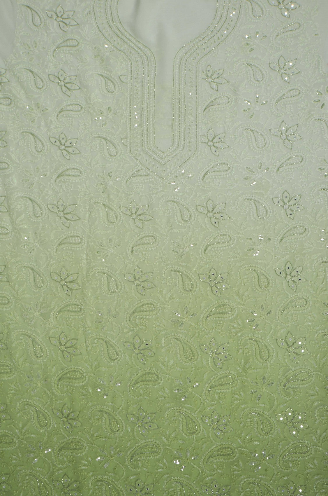 Ada Hand Embroidered Mint Green & Green Ombre Shade Georgette Lucknowi Chikankari Unstitched Kurta Dupatta Set With Cutdana Work 01A255322