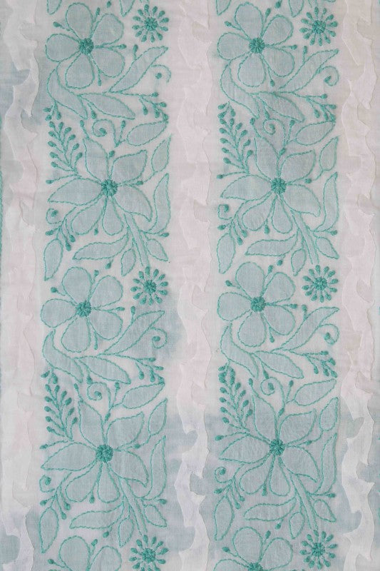 Ada Hand Embroidered White Cotton Lucknowi Chikan Unstitched Suit Piece A609786