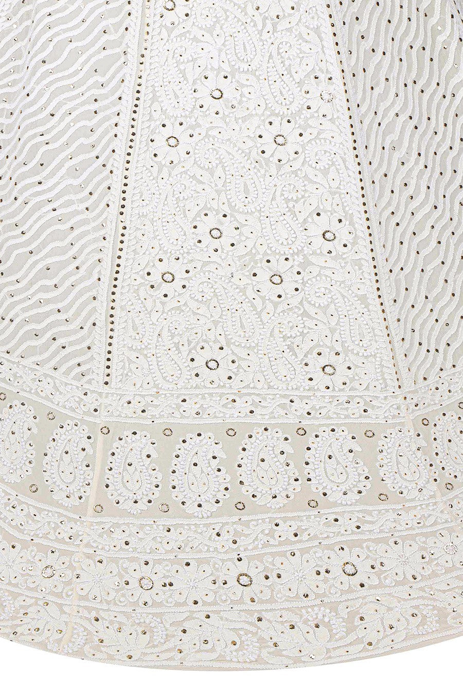 Ada Hand Embroidered White Pure Georgette Lucknowi Chikankari Unstitched Lehenga Skirt (Only Skirt)With Muqaish Work- A608030