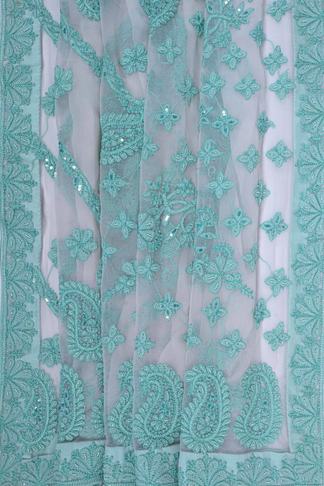 Ada Hand Embroidered White Georgette Lucknowi Chikankari Saree/Blouse With Pearl Work A354465
