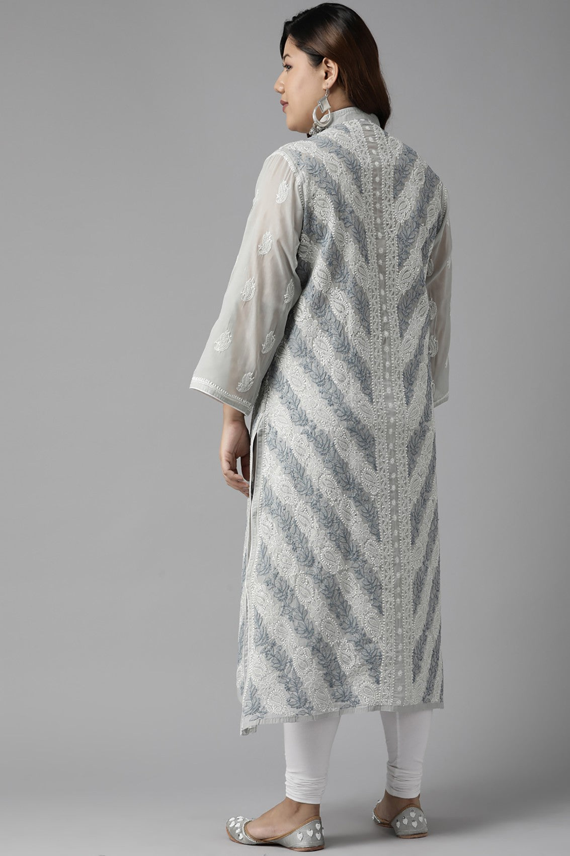 Ada Hand Embroidered Grey Cotton Lucknow Chikan Straight Kurta  A411320