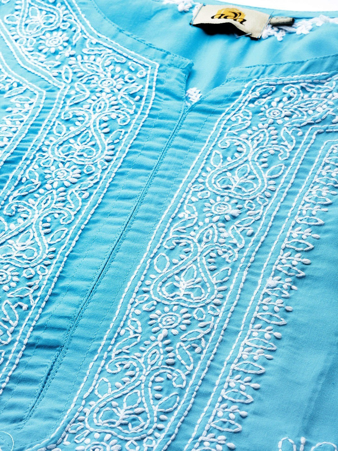 Ada Hand Embroidered Blue Cotton Lucknow Chikan Kurta A220733