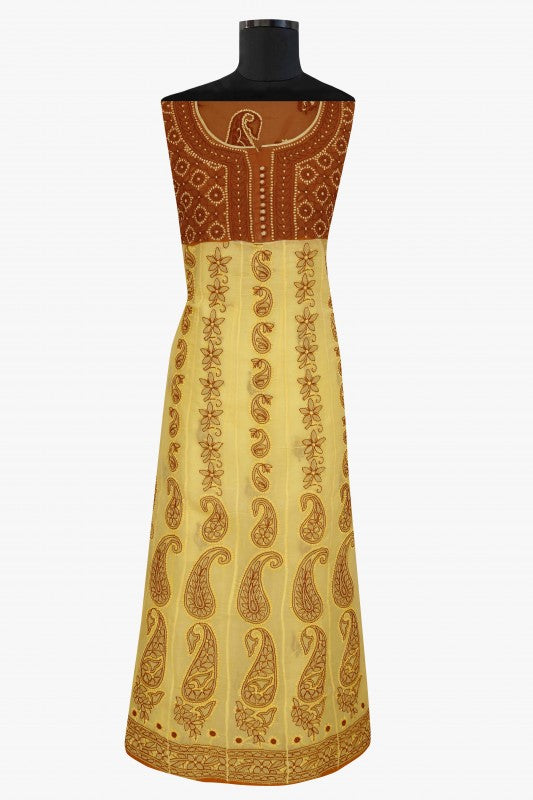 Ada Hand Embroidered Yellow Cotton Lucknowi Chikan Unstitched Suit Piece –A592874