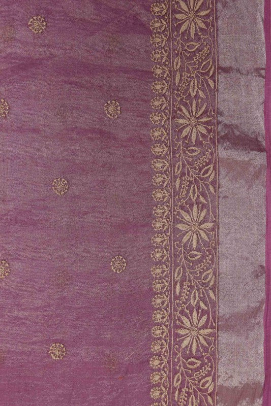 Ada Hand Embroidered Byzantium Purple Tissue Lucknowi Chikankari Saree With Blouse- A615151
