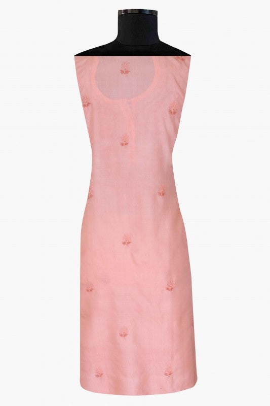 Ada Hand Embroidered Pink Silk Lucknowi Chikan Semi-Stitched Kurta Piece-A619875