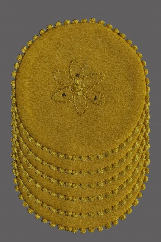 Ada Hand Embroidered Yellow Georgette Lucknowi Chikankari Table Coaster With Muqaish Work- A604167