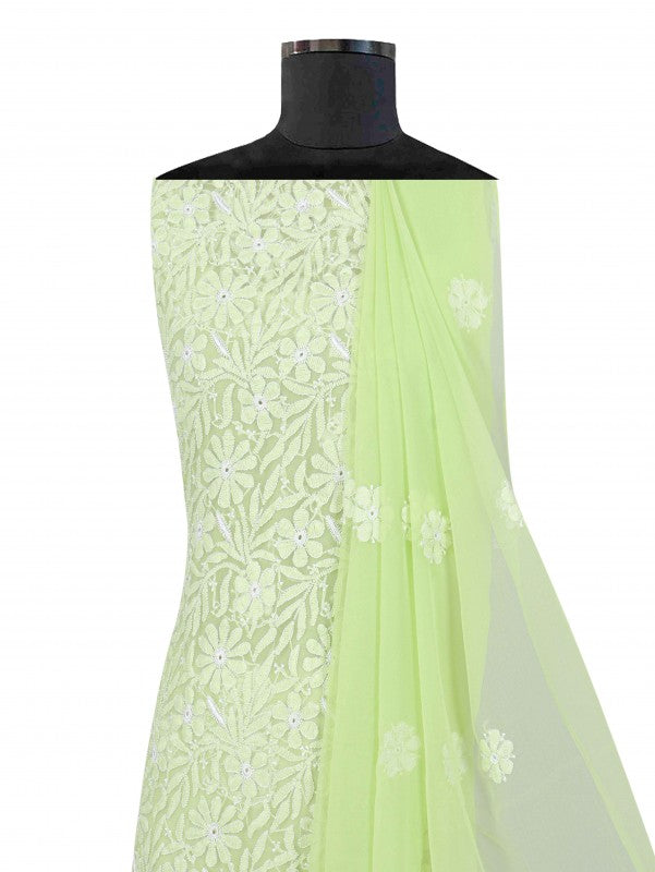 Ada Hand Embroidered Lizard Green Georgette Lucknowi Chikankari Unstitched Suit Piece 01A209281