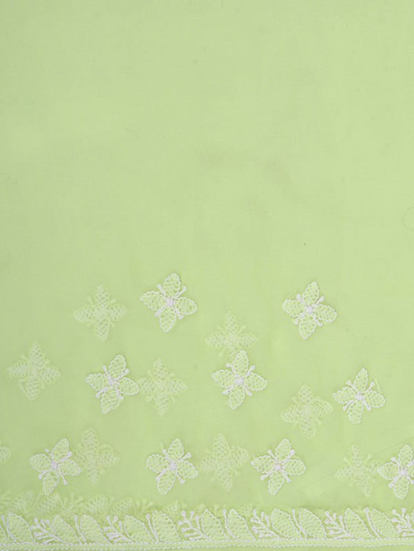 Ada Hand Embroidered Lemon Georgette Lucknowi Chikankari Saree With Blouse A599388