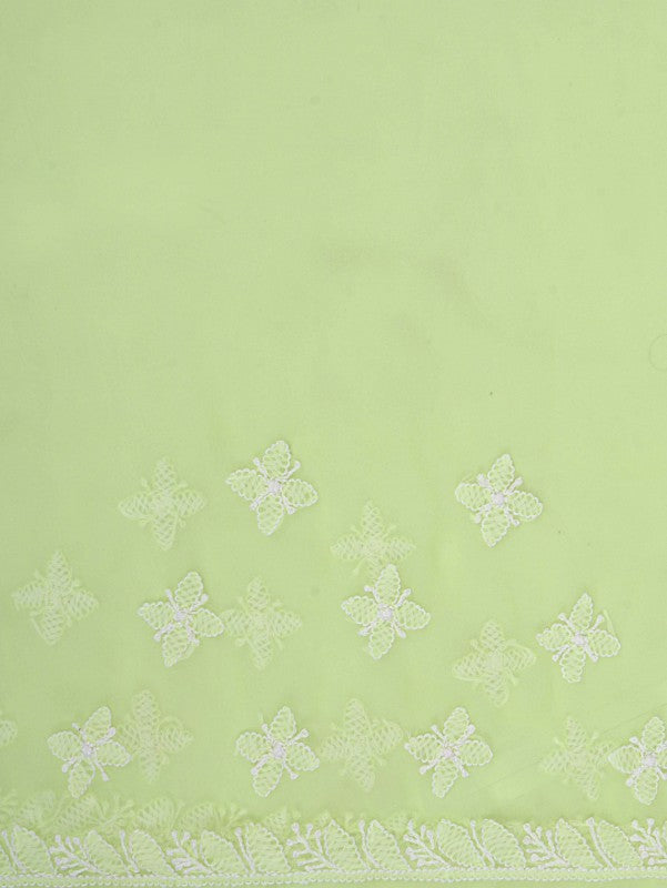 Ada Hand Embroidered Lemon Georgette Lucknowi Chikankari Saree With Blouse A599388