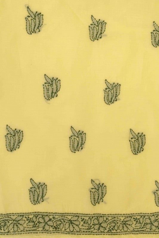 Ada Hand Embroidered Lemon Yellow Cotton Lucknowi Chikan Unstitched Suit Piece-A347815