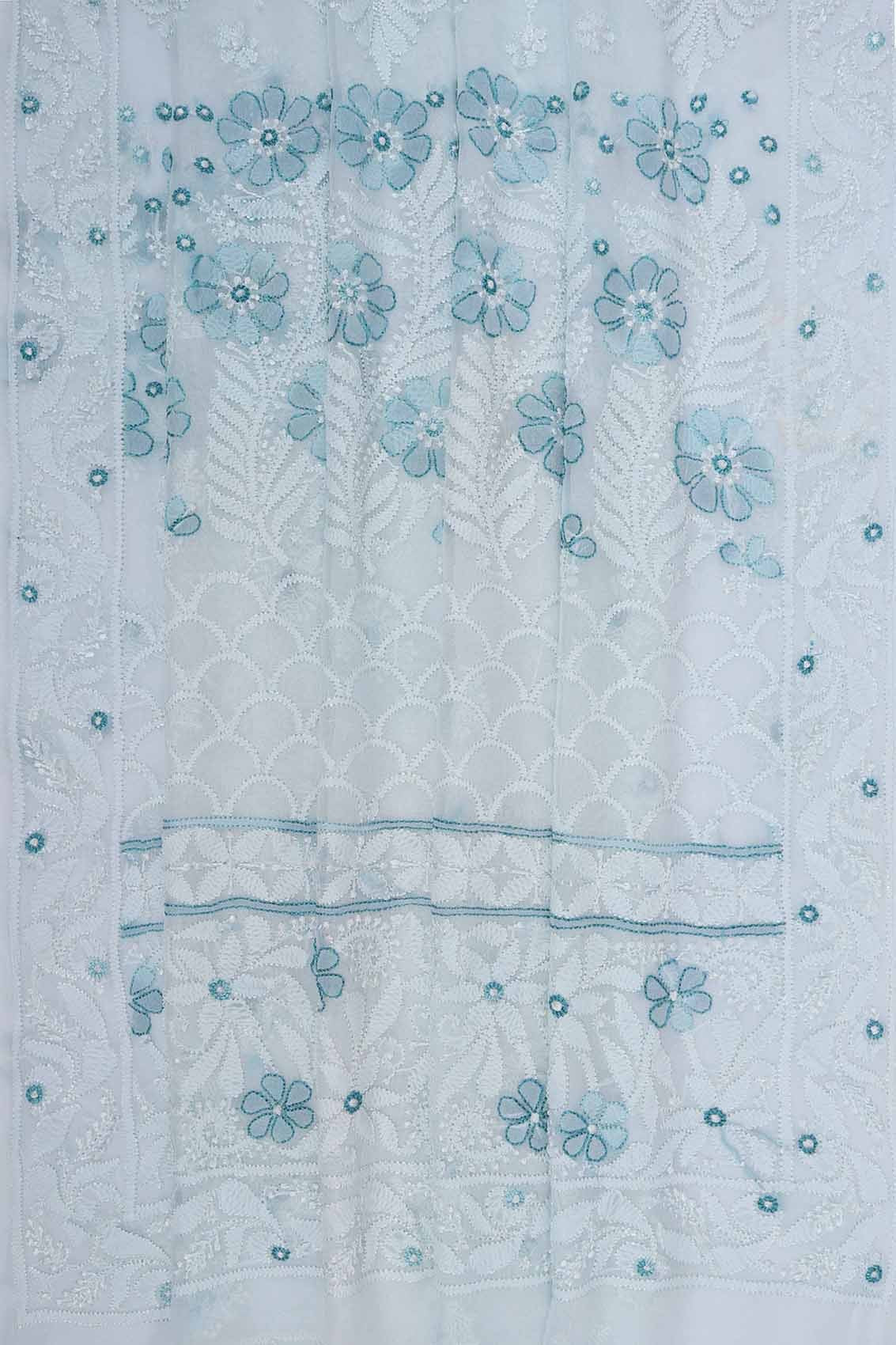 Ada Hand Embroidered White Georgette Lucknowi Chikankari Saree With Blouse A588641
