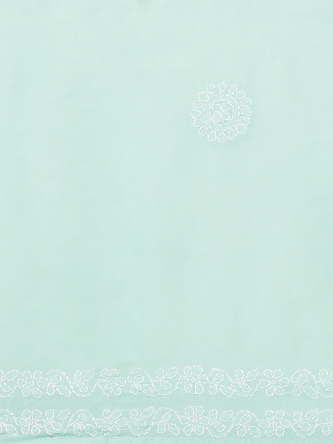 Ada Hand Embroidered Sea Green Cotton Lucknow Chikan Saree With Blouse- A311118
