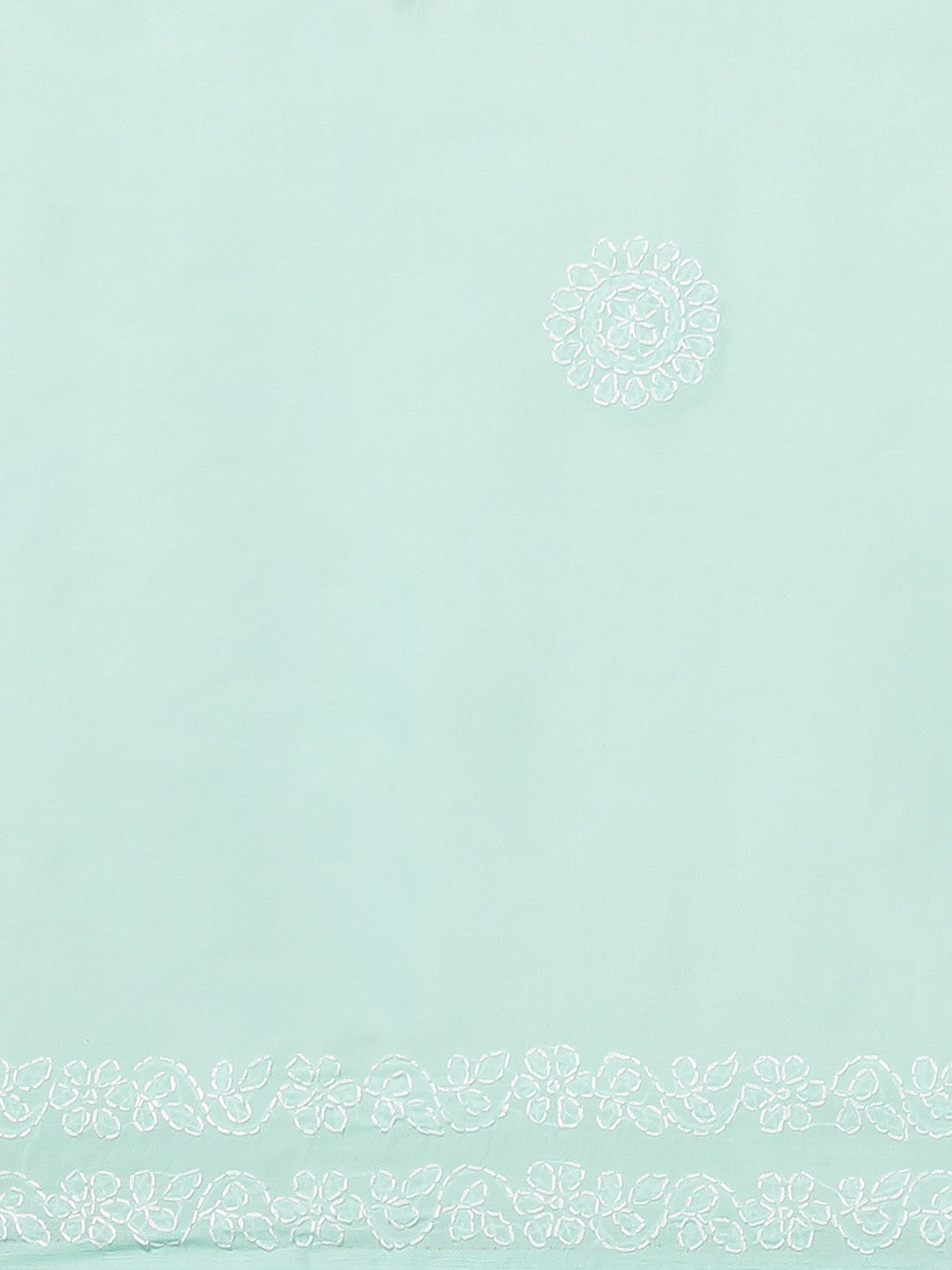 Ada Hand Embroidered Sea Green Cotton Lucknow Chikan Saree With Blouse- A311118