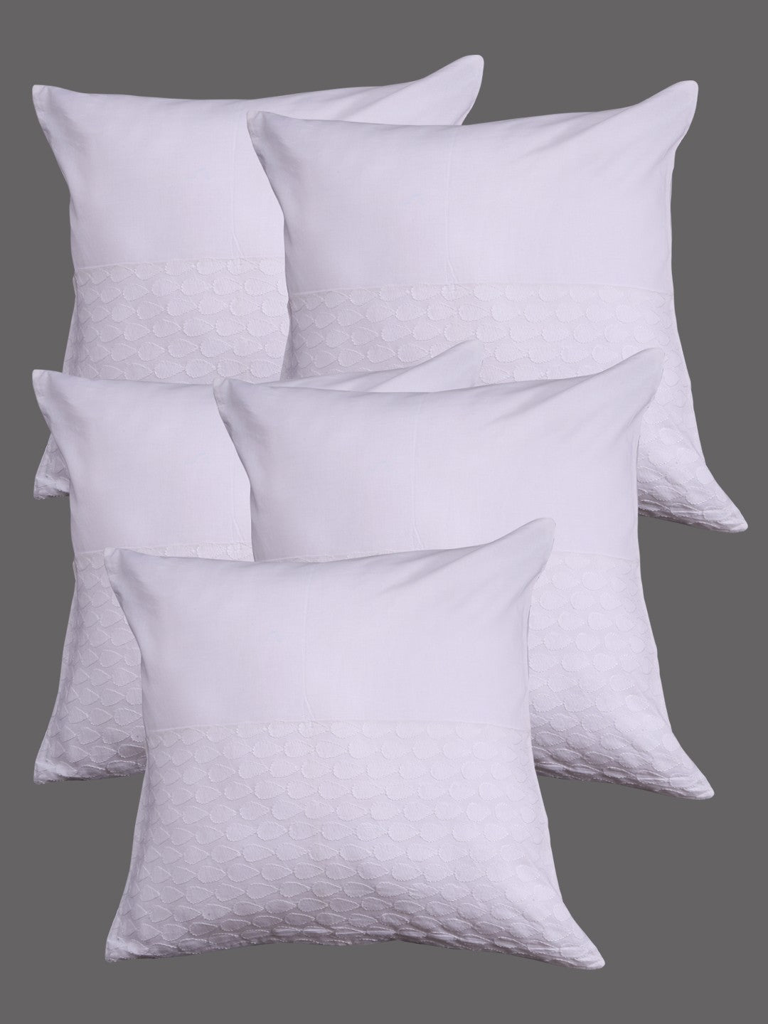 Ada Hand Embroidered White Cotton Lucknow Chikankari Cushion Cover Set Of 5 -A422675