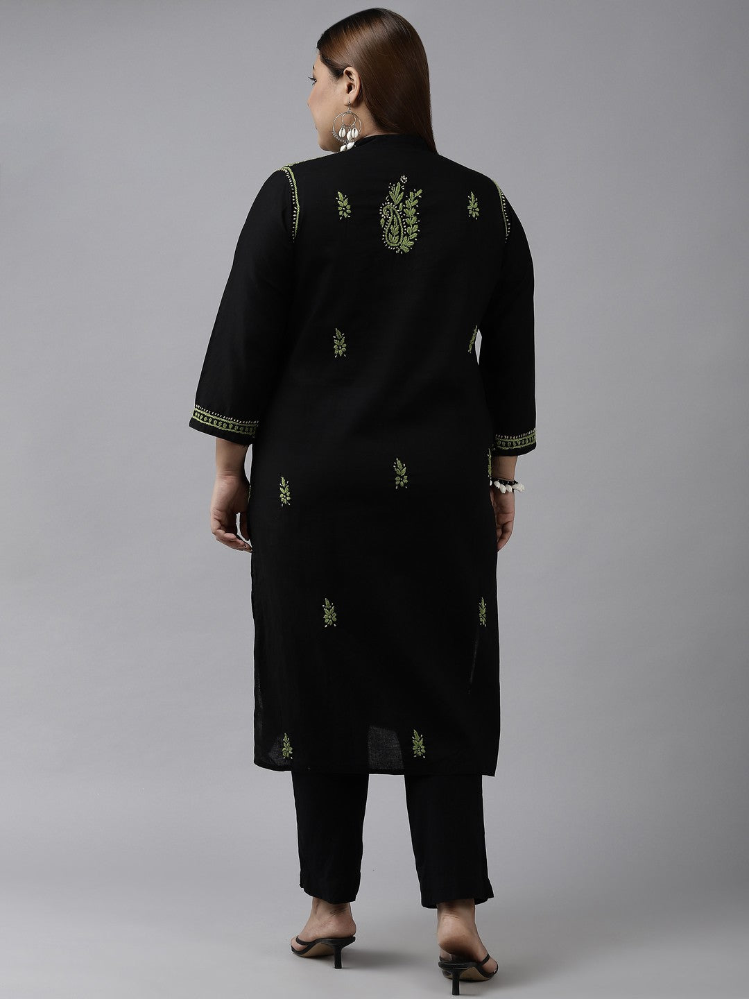 Ada Hand Embroidered Black Cotton Lucknowi Chikan Straight Kurta A444739