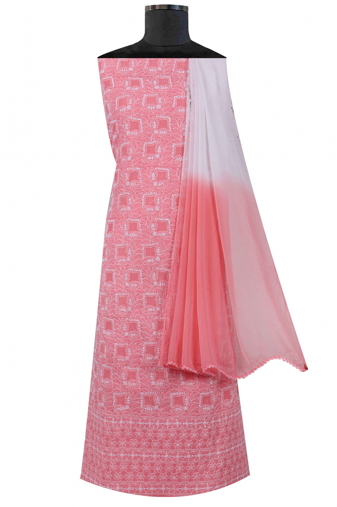 Ada Hand Embroidered Pink Cotton Lucknowi Chikankari Unstitched Suit Piece 01A23696