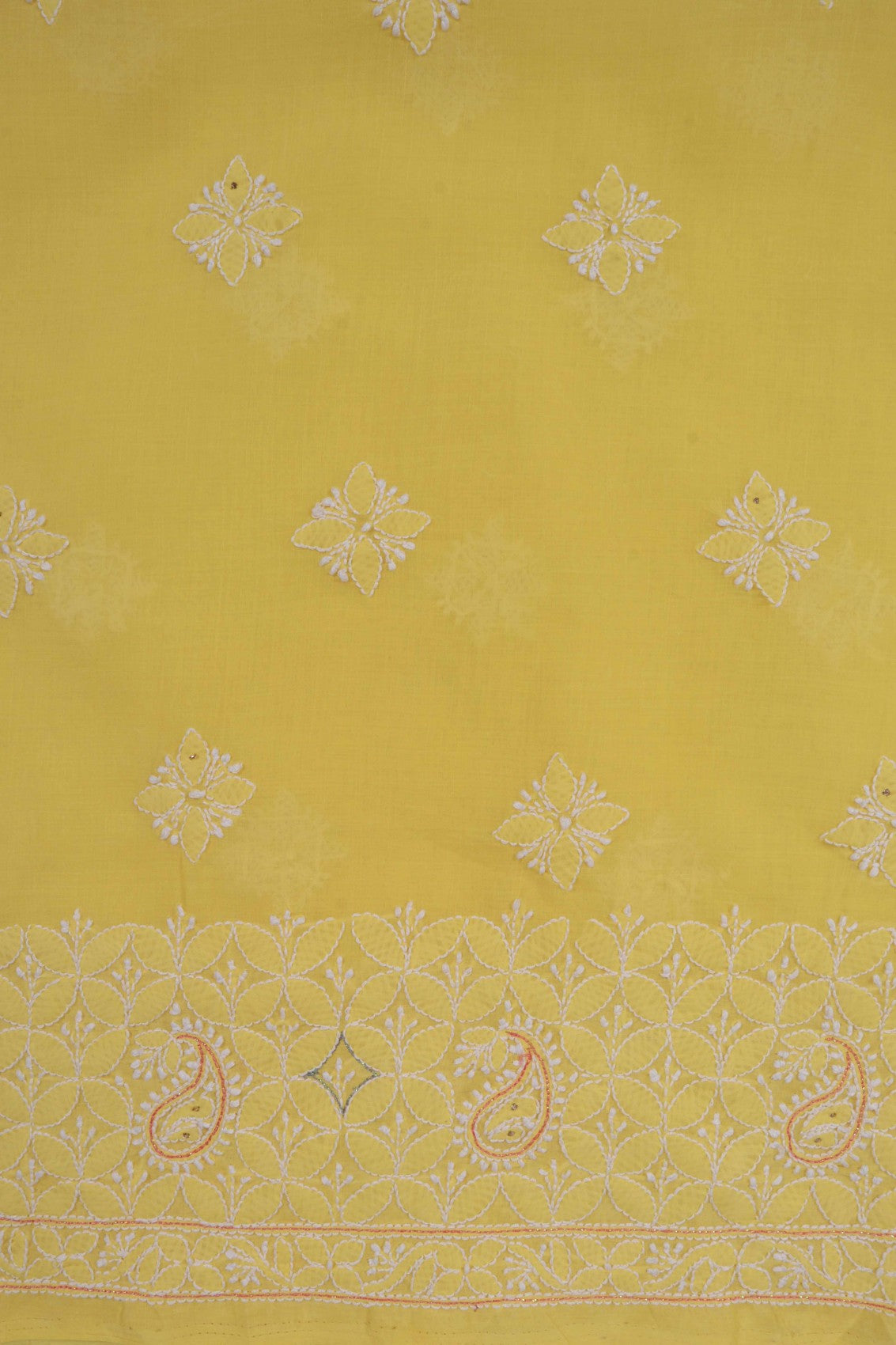 Ada Hand Embroidered Yellow Cotton Lucknowi Chikan Unstitched Suit Piece With Muqaish work 01A204436