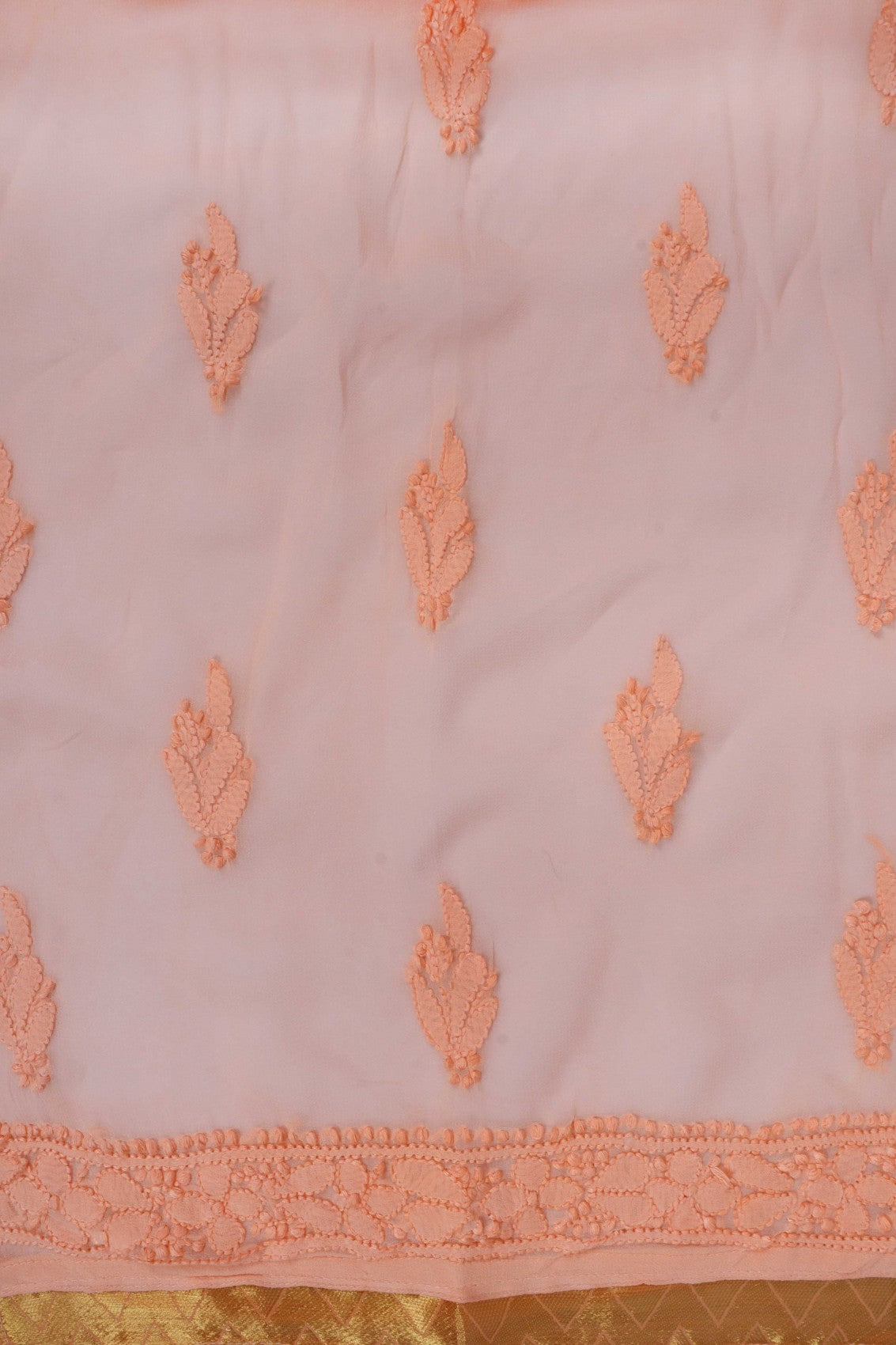 Ada Hand Embroidered Peach Georgette Lucknowi Chikankari Semi-Stitched Anarkali Kurta Piece A566903