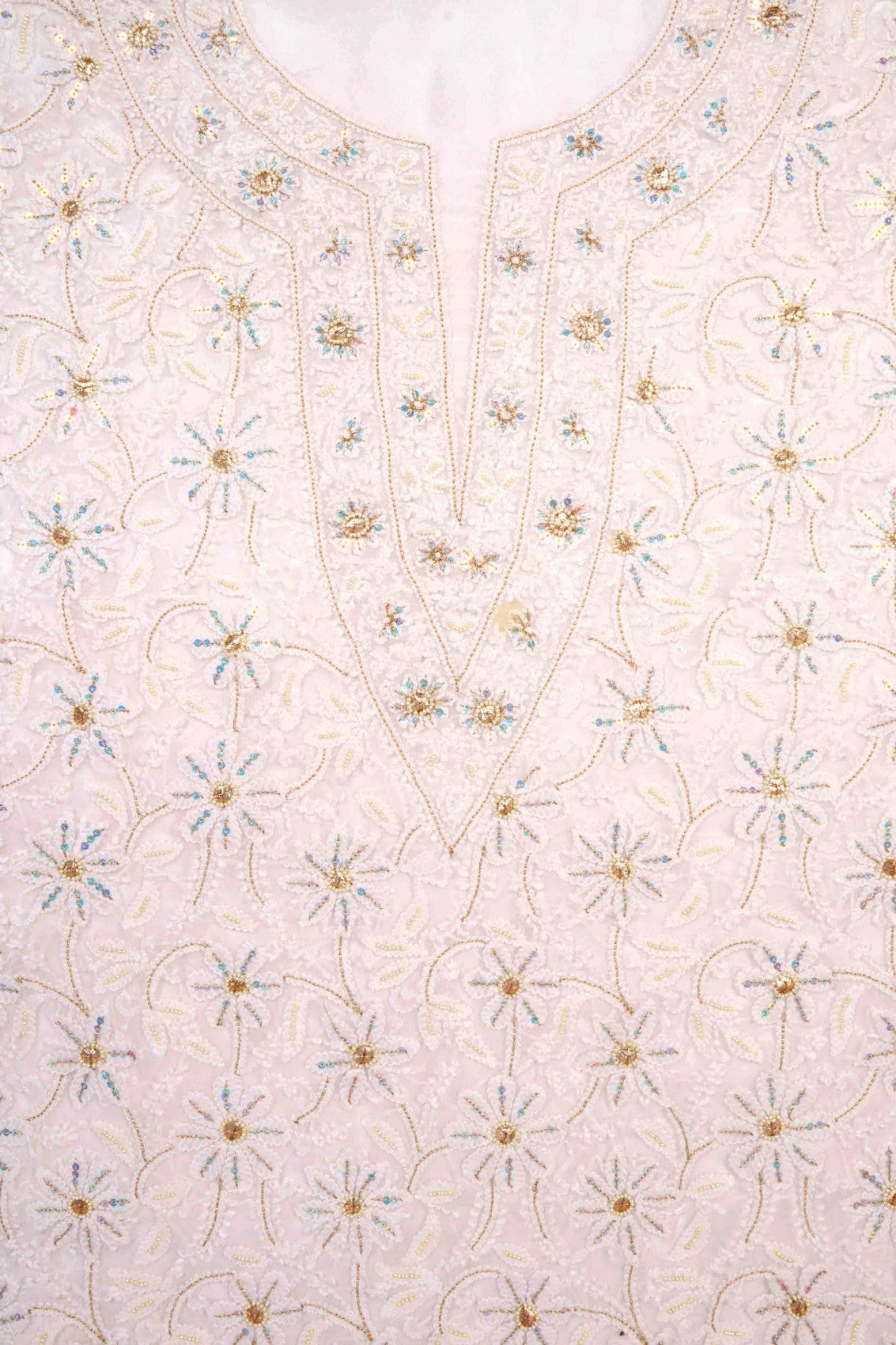 Ada Hand Embroidered White Georgette Lucknowi Chikankari Unstitched Suit Piece With Pearl Work A262204