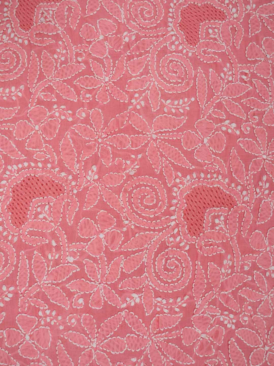 Ada Hand Embroidered Carrot Pink Cotton Lucknowi Chikankari Unstitched Suit Piece 01A213275