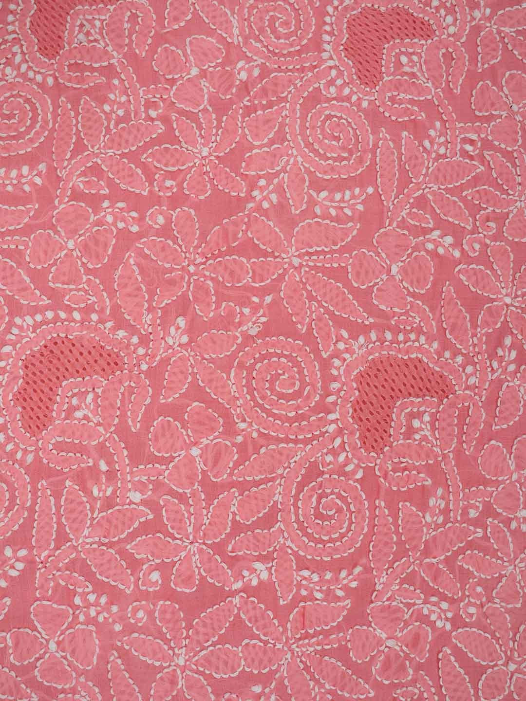 Ada Hand Embroidered Carrot Pink Cotton Lucknowi Chikankari Unstitched Suit Piece 01A213275