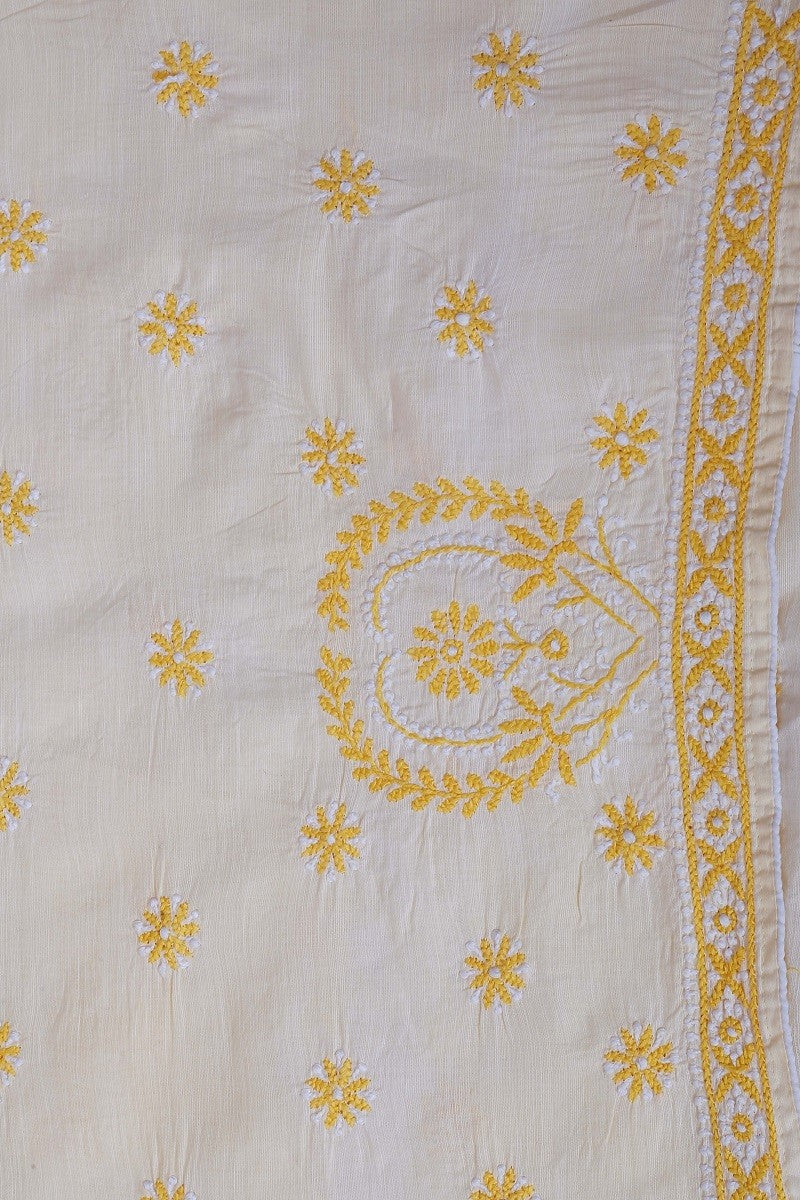 Ada Hand Embroidered White Cotton Lucknowi Chikankari Unstitched Suit Piece A605680
