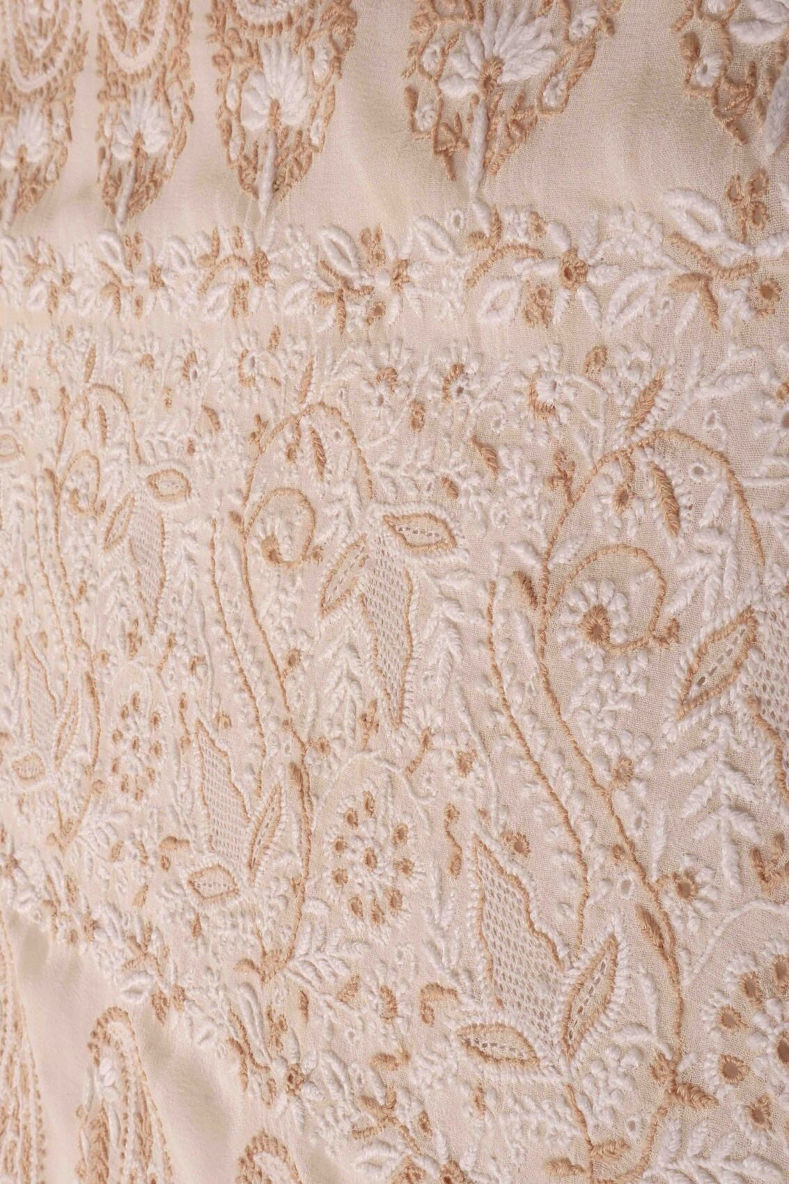 Ada Hand Embroidered Cream Pure Georgette Lucknowi Chikankari Saree with Blouse A275184