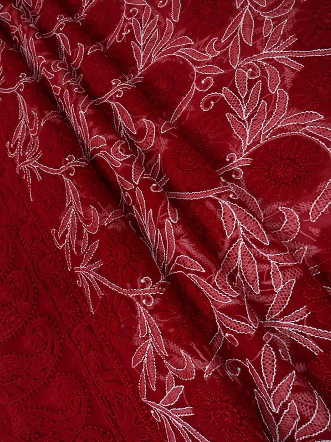 Ada Hand Embroidered Maroon Georgette Lucknowi Chikankari Unstitched Kurta Piece A212662