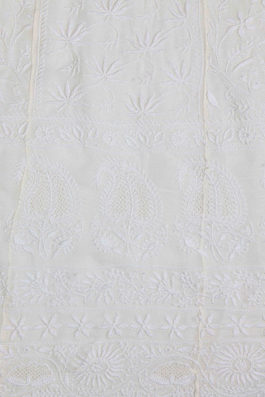 Ada Hand Embroidered White Pure Georgette Semi-stitched Anarkali Kurta Dupatta- A597770
