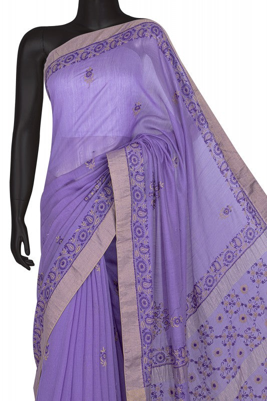 Ada Hand Embroidered Mauve Chanderi Lucknowi Chikankari Saree with Blouse- A497446