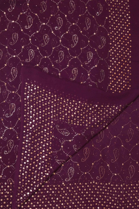 Ada Hand Embroidered Wine Pure Georgette Lucknowi Chikankari Dupatta with Muqaish Work- A580370