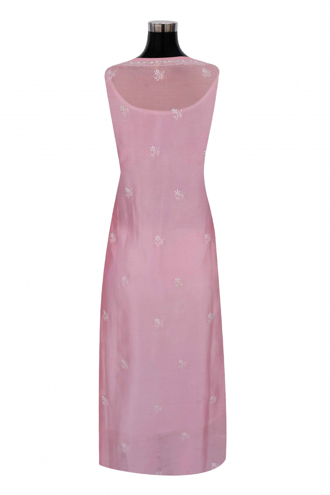 Ada Hand Embroidered Powder Pink Chanderi Lucknowi Chikankari Semi-Stitched Anarkali Kurta Dupatta Set 01A248289