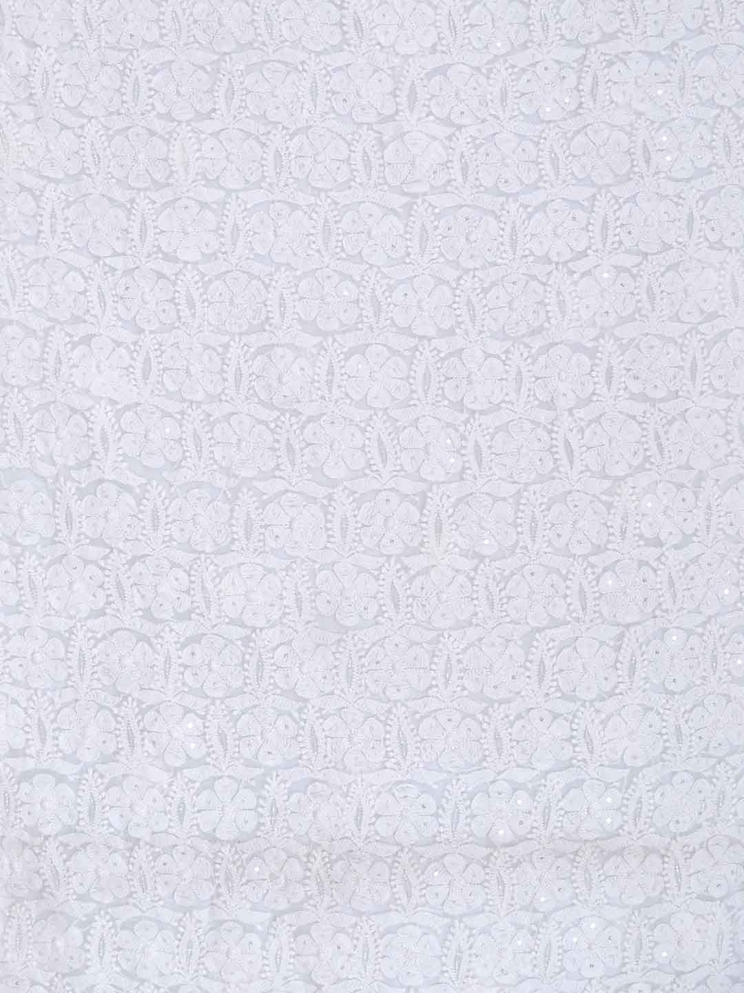 Ada Hand Embroidered White Georgette Lucknowi Chikan Unstitched Kurta Piece With Cutdana Work A611852