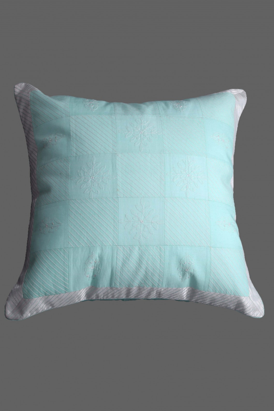 Ada Hand Embroidered Sea Green Cotton Lucknowi Chikankari Cushion Cover 01A125111