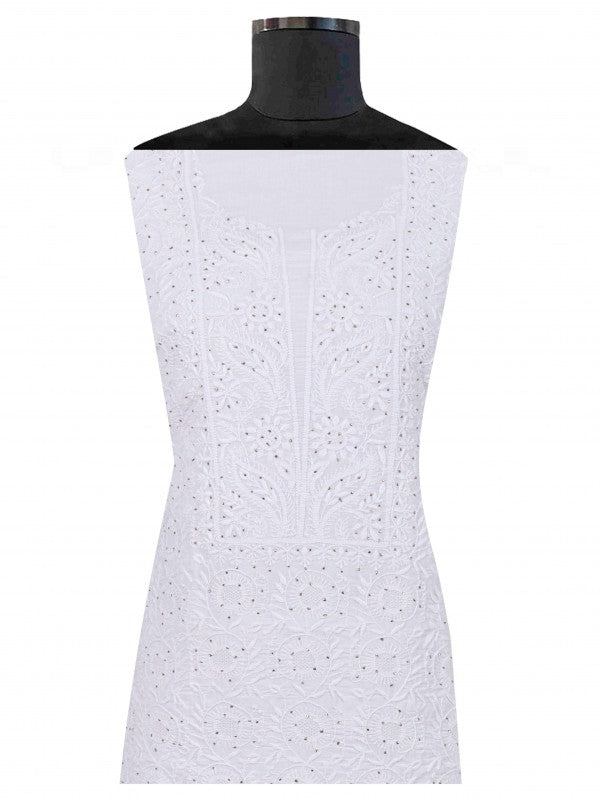 Ada Hand Embroidered White Cotton Lucknowi Chikankari Unstitched Suit Piece With Muqaish Work 01A207475