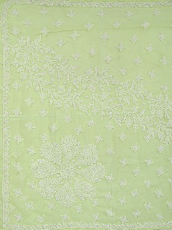 Ada Hand Embroidered Lemon Georgette Lucknowi Chikankari Saree With Blouse A599388