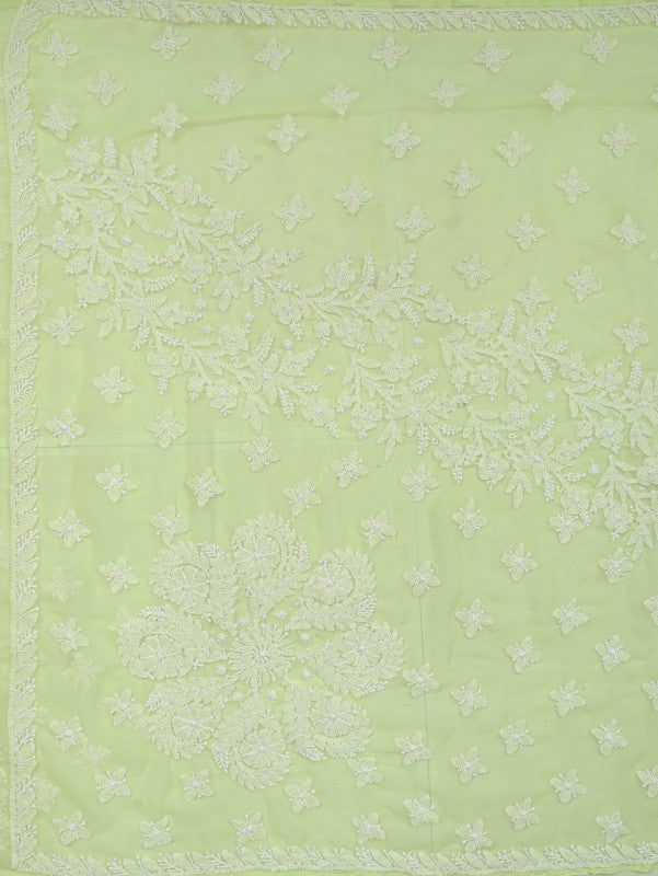 Ada Hand Embroidered Lemon Georgette Lucknowi Chikankari Saree With Blouse A599388