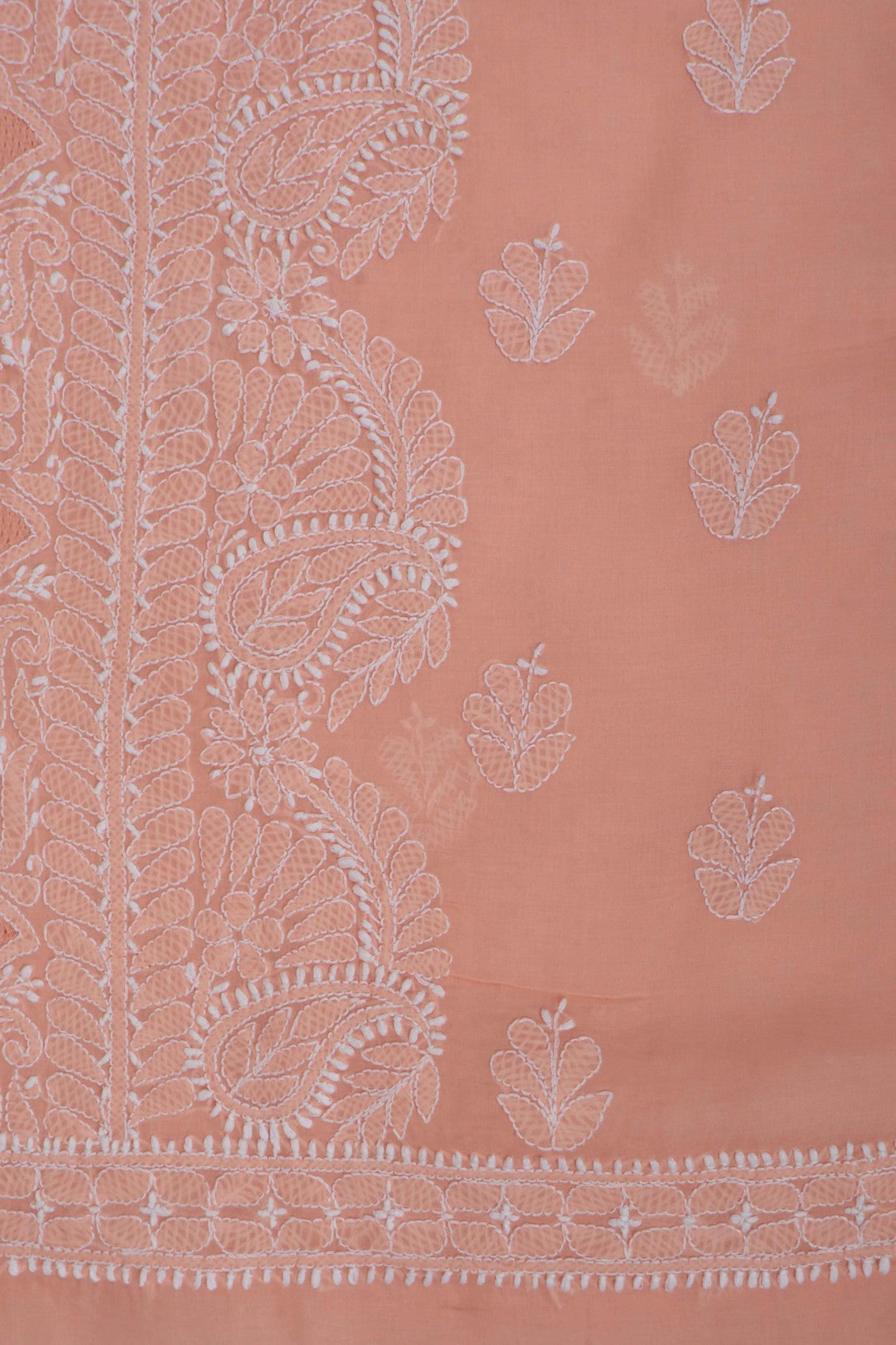 Ada Hand Embroidered Peach Cotton Lucknowi Chikankari Unstitched Suit Piece 01A272282