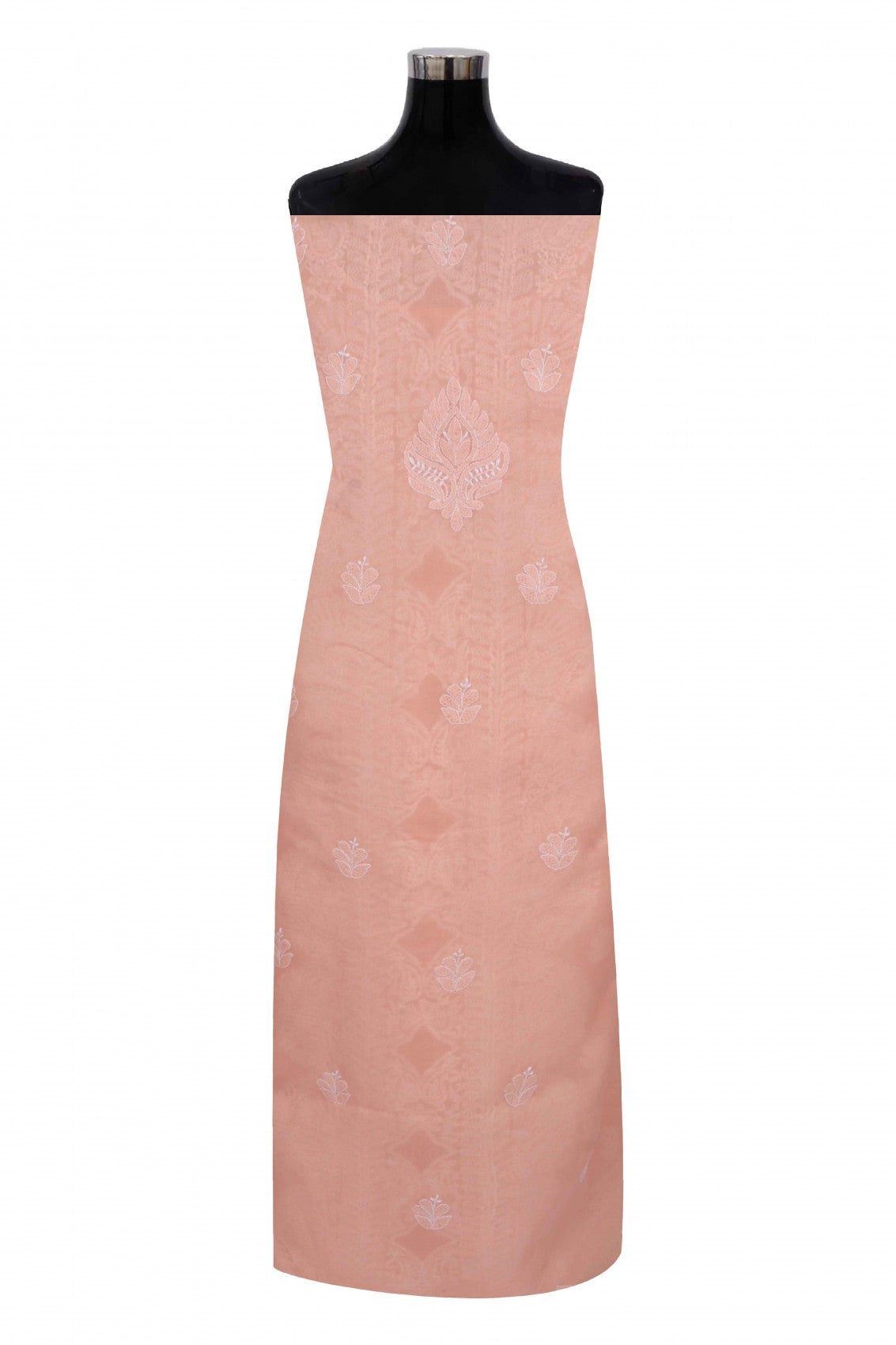 Ada Hand Embroidered Peach Cotton Lucknowi Chikankari Unstitched Suit Piece 01A272282