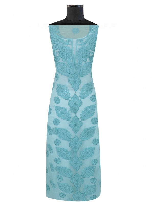 Ada Hand Embroidered Arctic Blue Georgette Lucknowi Chikan Unstitched Suit Piece A211229