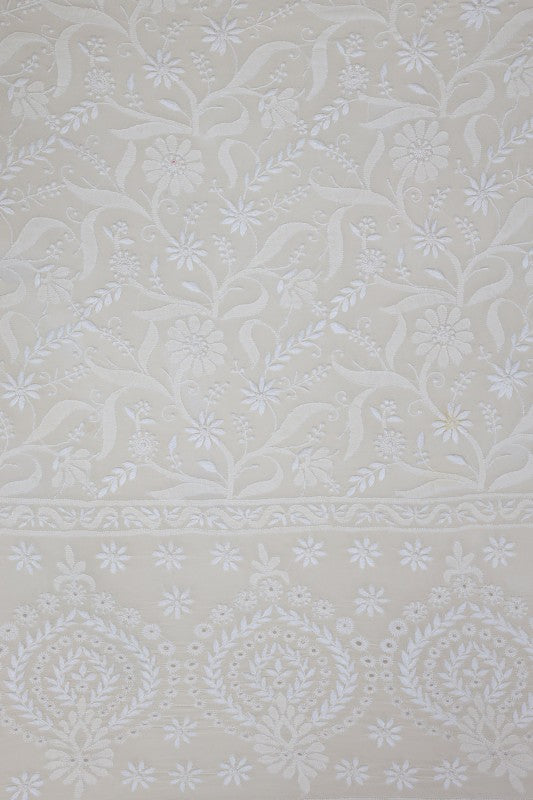 Ada Hand Embroidered White Pure Georgette Lucknowi Chikankari Lehenga Set A594297